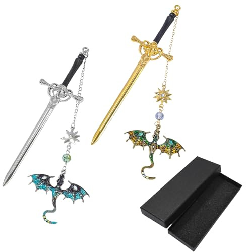 Sikweny 2 Stück Lesezeichen Schwert, Mini Bookmark Metall Lesezeichen | Fantasy Drachen Vintage Geschenk für Jungen Mädchen Buchliebhaber Freunde Familie Lesebegeisterte Lesen Basteln Heimwerken