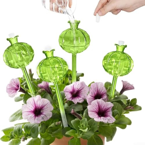 Globos de riego automático para plantas de interior, dispensador automático de agua para plantas en maceta, hecho con material de vidrio, 4 unidades