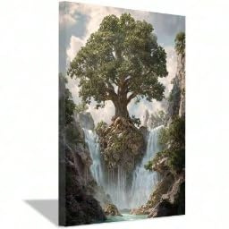 XBTYKPB Bedruckte Leinwandposter, Baum-Wasserfall-Leinwanddrucke, Natur-Wandkunst, für Badezimmer, Zuhause, Büro - Bilder (40x60cm/Innenrahmen)