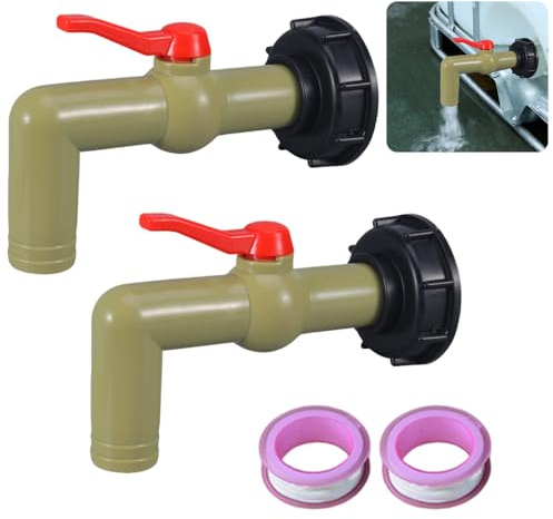 DAJASD 2 Pièces Robinet Cuve,1000L Adaptateur Cuve, S60x6 Filetage Grossier,Raccord Cuve IBC Robinet,Avec Poignée de Commande,avec 2 Rouleaux de Ruban Imperméable pour Réservoir D'eau Pluie IBC(32 mm