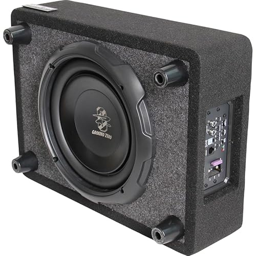 Ground Zero GZCS 25SUB-ACT Aktiv-Gehäusesubwoofer, 25 cm, 320/430 Watt, 50-150 Hz, 9-16 Volt, Downfire, Holz