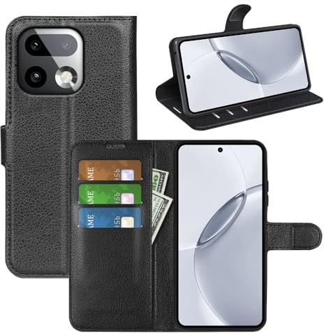 JIUNINE Coque pour Realme 16 Pro Plus 5G, Antichoc Housse Étui en Cuir PU Premium Flip Case Portefeuille, Porte Carte, Béquille, Fermeture Magnétique, Noir