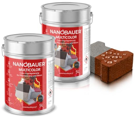 NANOBAUER Pflastersteine Imprägnierung Farbe Mutticolor | Farbe: Rot 3016 | Kapazität: 10L / 50m² | 2-in-1 Imprägnierung Schutzfarbe Farbimprägnierung Steinimprägnierung Pflasterstein