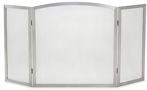 Pilgrim Home and Hearth 18245 Newport Tri Fireplace Panel Screen, Stainless Steel