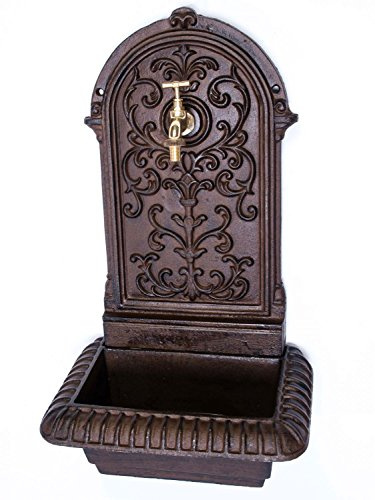 aubaho Fontaine Murale de Jardin avec Vasque - Fer - Style Antique - 16 kg/66 cm - Marron