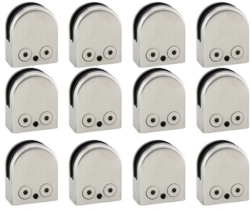 Discoball 12 PCS (8-10mm) Pince à Verre Porte-Verre En Acier Inoxydable 304 Support de Serrage Clamp Clip Plat Main Courante Fenêtre Balustrade Réglable Escalier Salle de Bains