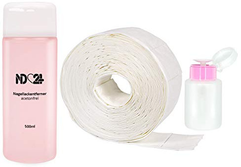 Nageldesign Set - Nagellackentferner 500ml Ohne Aceton + 250 Clean Pads Nagel Pads + Dispenser