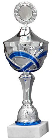 Henecka Pokal Serie Wilma, Silber-blau, mit Wunschgravur und auswählbarem Sport-Emblem, Größe 30,5 cm