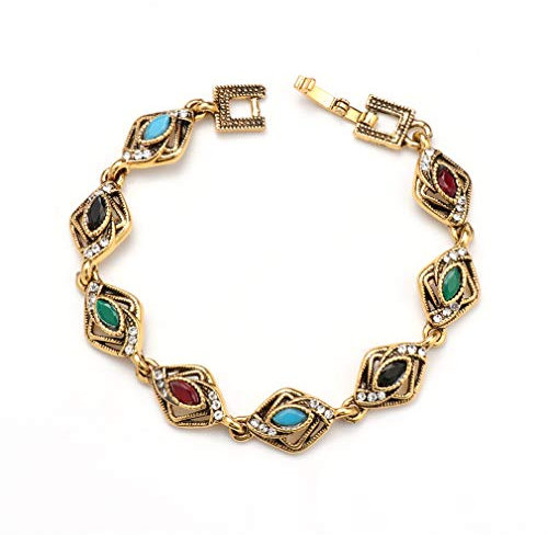YAZILIND Vintage Farbe Edelstein Armband Böhmischen Stil Türkis Armreif Retro Schmuck Frauen Geburtstagsgeschenk (Gold)