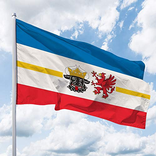 Deitert Bundesland-Flagge Mecklenburg-Vorpommern – 200x120 cm Mecklenburg-Vorpommern Fahne mit Wappen, Hissfahne aus reißfestem Polyester