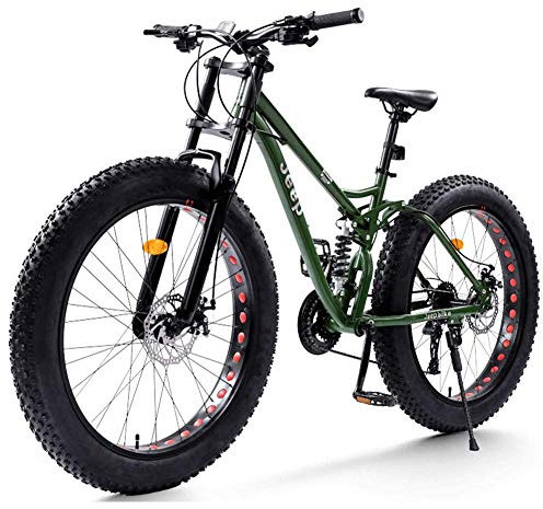 NENGGE Vollfederung Mountainbike 26 Zoll für Herren Damen, Erwachsenen Fette Reifen MTB mit Scheibenbremsen, Unisex Fahrräder, Rahmen aus Kohlenstoffstahl,Grün,24 Speed