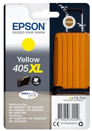 Epson Orginal 405XL Tinte Koffer Singlepack gelb XL WF-3820DWF WF-3825DWF WF-4820DWF WF-4825DWF WF-4830DTWF WF-7830DTWF WF-7835DTWF WF-7840DTWF DURABrite Ultra Ink, ReadyPrint Flex-Tintentarife