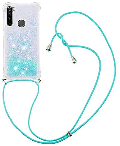 MRSTER Handykette für Redmi Note 8, Bling Glitter Quicksand Liquid Sparkle Silikon TPU Case Cover mit Schultergurt Halsband Lanyard für Xiaomi Redmi Note 8 LP Star Blau
