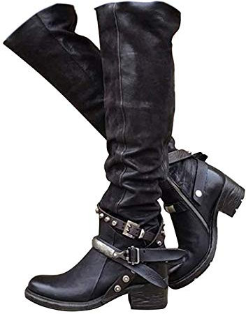 Minetom Stivali Donna Overknee Tacchi Alti sopra Il Ginocchio Stivali Tacco Alto Stivali Lunghi Boots Fibbia Scarpe Invernali Nero 39 EU