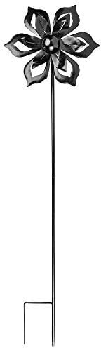 Ideen mit Herz Windrad aus Metall | für den Garten | schwarz | Windspiel | Gartendeko | ideal zum Bemalen und Weiterverzieren (Design 5 | Ø 22 cm | Höhe 82 cm)