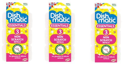 Dishmatic Non Scratch White Refill Sponges -Washing-Up Sponge Refill ( 3Pk x 3 White Refills) Total =9 Refill - Dishmatic Fillable Washing up Brush Refills