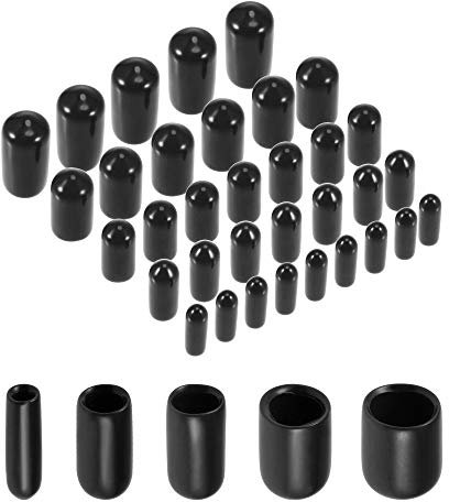 sourcing map 50pcs Round Rubber End Caps 1/8 3/16 1/4 5/16 3/8(3mm 5mm 6mm 8mm 9.5mm) Black Vinyl Cover Screw Thread Protectors Assortment Kit