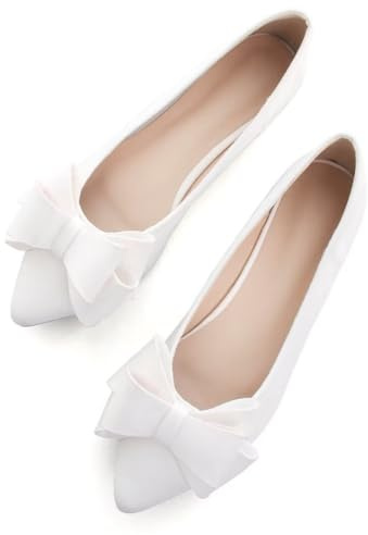 TN TANGNEST Chaussures Plates Confortables à Bout Pointu avec nœud pour Femme, Rose, 39 EU