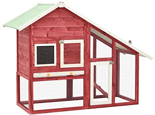 YITHOPI Kaninchenstall Hasenstall Kleintierstall Hasenkäfig Stall Kaninchen Meerschweinchen Hasenstall Kaninchenkäfig Rot 140x63x120 cm Tanne Massivholz