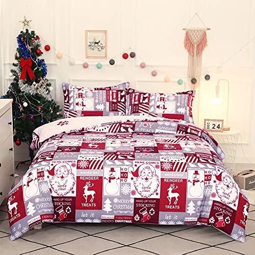 Vgzsyomqib Weihnachten Bettwäsche Set 1 Bettbezug 200x220 cm mit 2 Kissenbezug 50x75 cm Weiche Mikrofaser Bettwäsche-Sets 3teilig Weihnachtsmann Weihnachtsmotiv Bettbezüge mit Reißverschluss 3er Set