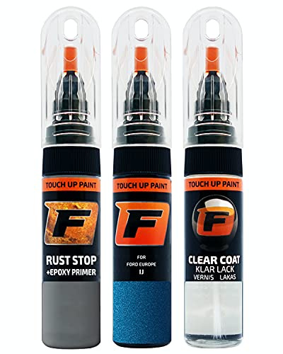 FIRANTO Kit Riparazione Vernice Auto per Ford IJ Desert Island Blue - Set Rimuovi Graffi 3in1 con 15ml Primer, Pennarello Ritocchi, Lucidante
