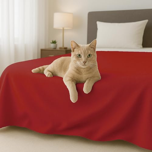 Byour3 - Tagesdecke Reine Baumwolle 100% LICHT Doppelbett Einzelbett Queen Size Bettdecke Rechteckiges Hypoallergenes Dekorative Decke Widerstandsfähige Abdeckung Schlafzimmer (Rot, Doppelbett)