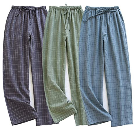STMAHER 3er Pack Herren Baumwolle Pyjamahose Schlafanzughose Lang Pyjamahose Herren Karierte Nachtwäsche C M