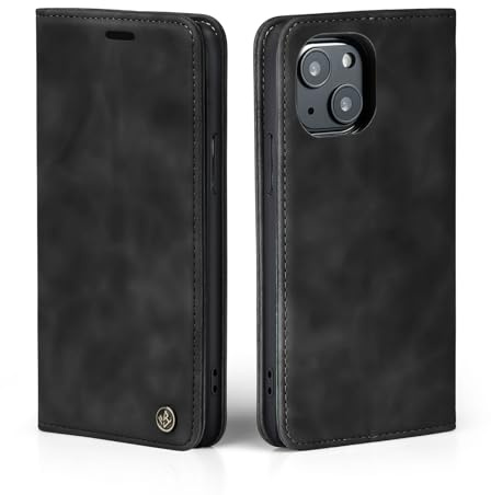 LBH Handyhülle für Apple iPhone 13 in Schwarz mit Karten- und Geldfach Smartphone Hülle mit Standfunktion Flip Case Schutzhülle Magnetverschluss Vintage
