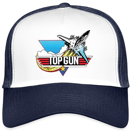 Spreadshirt Top Gun Fighter Kampfjet Logo Trucker Cap, One Size, Weiß/Navy