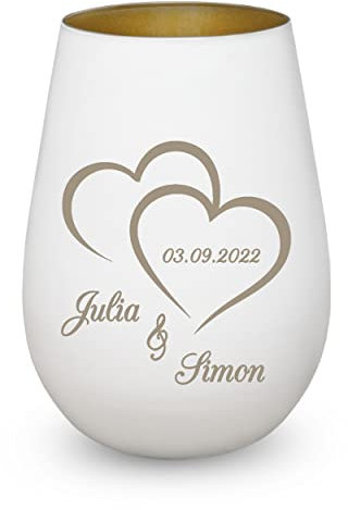 Windlicht zur Hochzeit mit Gravur - Hochzeitsgeschenk Brautpaar personalisiert mit Wunschnamen - Geschenk für Paare, Frauen und Männer, zum Valentinstag, Jahrestag, Verlobung, Muttertag
