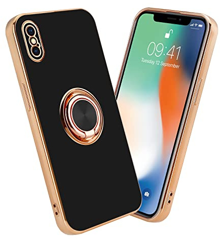 Cadorabo Hülle kompatibel mit Apple iPhone XS MAX Schutzhülle TPU Silikon Case mit Ring Design mit Kameraschutz Slim Kratzfest Weiche Gummi mit Rundumschutz Case Hülle für iPhone XS MAX in Schwarz