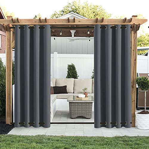 ADOORO Outdoor Vorhänge,Wetterfest Verdunkelungsvorhang mit Ösen Oben und Unten,Outdoorvorhänge mit UV Schutz Wasserabweisend für Balkon Garten Patio,Dark Grey,265x245 cm(WxL)