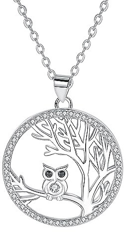 Hifeeled Lebensbaum Kette Damen Sterling Silber 925 Halskette Baum des Lebens Anhänger mit Eule Original für Frauen Schmuck Geschenk
