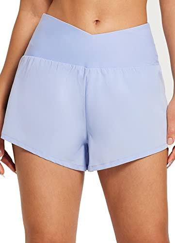 BALEAF Swim Shorts Women High Waisted Board Shorts with Liner Tummy Control Cross Waist Swimsuit Bottoms Modest Blue 2XL
