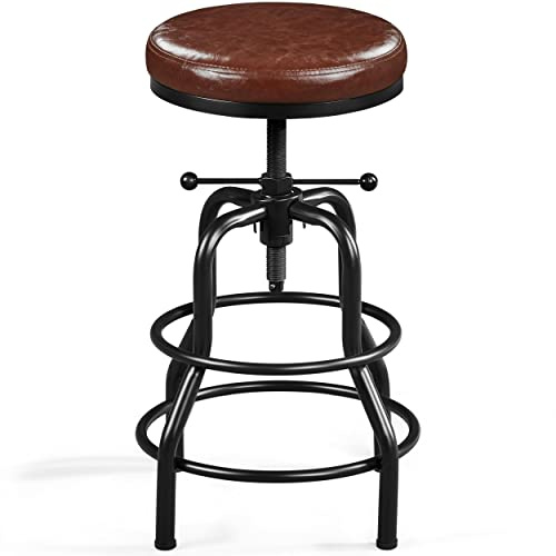 Yaheetech Sgabello Bar in Similpelle Vintage Industriale Marrone Rustico | Altezza Regolabile 54,5 a 71,5 cm, Imbottiti in Finta Pelle, Poggiapiedi Metallo, Penisola, per Cucina Salone Ristorante