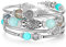 FULU AUTUMN Damen Boho Armband mit Mehrschichtiges Perlen Silber Wickelarmband Modeschmuck Geschenke zum Geburtstag und Muttertag für Frauen(Turquoise)