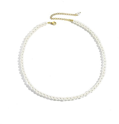 ankbrats Gold Perlen Halsketten für Frauen, Weiße Perlen Edelstahlkette in 14 Karat Gold, Perlenkette Schmuck Geschenke für Damen Mädchen-4/6/8mm (6mm)