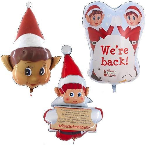 Toyland® Packung mit 3 Folienballons „Elves Behavin Badly“ – Weihnachtsparty-Dekoration – Weihnachtsballons