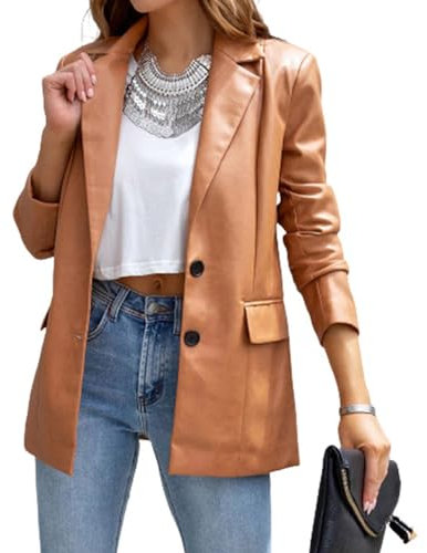 LAZIRO Women'S Autumn And Winter Long-Sleeved Button Cardigan Jacket Solid-Coloured Pockets Casual Leather Jacket Small Suit Jacket Women'S