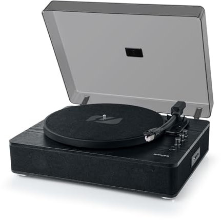 BMI Platine Vinyle Muse MT-106 WB, 3 Vitesses 33/45/78 Tours, Stéréo 2x5W - Bluetooth, Port USB pour Lecture et encodage - Noir
