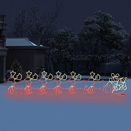 GuyAna LED-Leuchtfigur 6 Rentiere & Schlitten XXL 2160 LEDs 7 m Weihnachtsbeleuchtung für außen und innen Weihnachtsfigur
