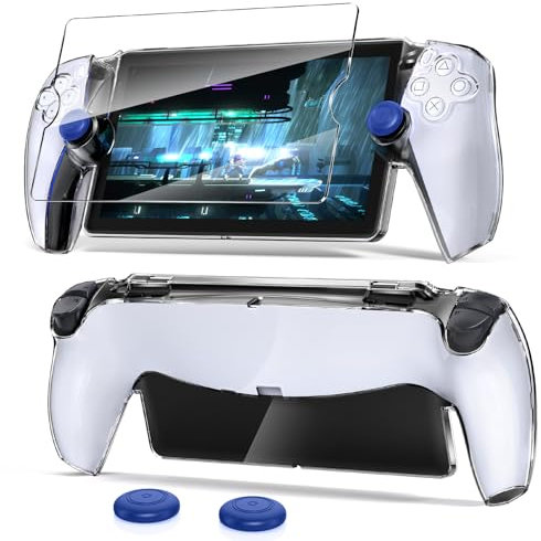 FYOUNG Protective Hard Case with Screen Protector for PlayStation Portal Romote Player, Ultra Clear PC Cover Case with Tempered Film and Non-Slip Thumb Grips Accessories Kit for PS Portal