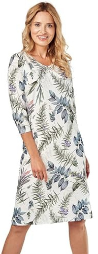 Mademoiselle Sommeil Damen Nachthemd | ¾ Ärmel in Marineblau mit Floralem Druck | Rundhalsausschnitt & Gerader Saum | 100% Baumwolle