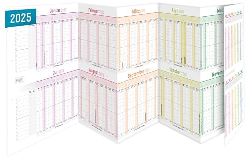 Häfft® Urlaubsplaner 2025 Mitarbeiter faltbar, gefalzt Rainbow 21,1 x 29,7 cm, großer Personalplaner Wandkalender für Urlaubsplanung, Dienstplaner-Kalender - nachhaltig & klimafreundlich