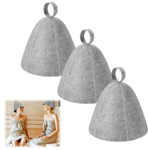 Gorro de Sauna, Sombrero de Sauna, Sauna Hat, 3 Piezas Gorra de Fieltro para Sauna, Accesorio para Sauna, Sombrero de Fieltro para Sauna, Unisex, para Baño de Vapor Aguas Termales, Gris