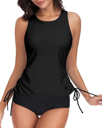 WOWENY Tankini para Mujer,Traje de baño Deportivo con Copas de Secado rápido, Ropa de Playa (Solo Parte Superior de Tankini Negro S