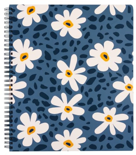 Steel Mill & Co. Cute Floral Large Spiral Notebook, Leopard Daisy | 11 x 9.5 Journal with Durable Hardcover, 160 College Ruled, Perforated Pages, Rounded Corners, and Pocket Page