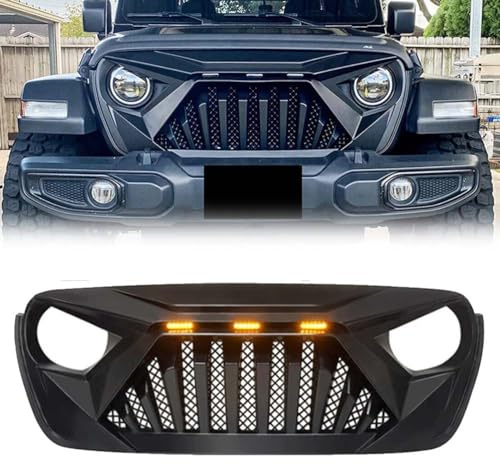 ABS Front Racing Grille Für Jeep Wrangler JL & Gladiator JT 2018-2022 Stoßstange Grills Maske Abdeckung Auto Zubehör geändert,with led lamp