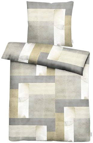 APELT Baumwoll- Satin Bettwäsche Toby GOTS, 135 x 200 cm, FB 88 beige, Größe:135x200 cm + 80x80 cm
