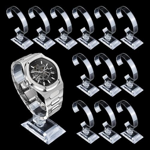 12 supporti per orologi in acrilico trasparente, supporto per orologi e orologi, espositore in acrilico, a forma di C